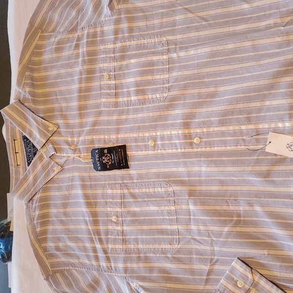 Nautica Twilt Mist Classic Fit Blue White Striped Casual Button Sz. XL Shirt NWT - Picture 10 of 14